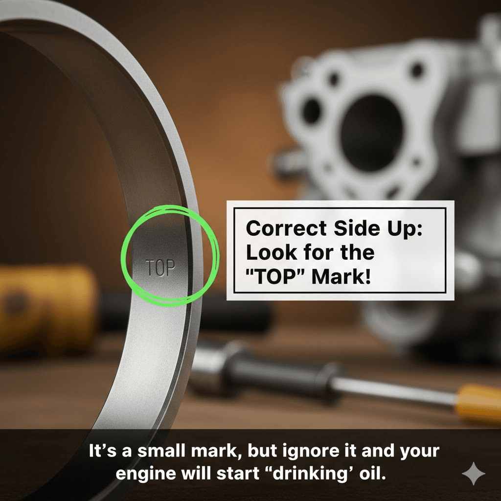 Piston ring installation mistakes 1: Installing Rings Upside Down